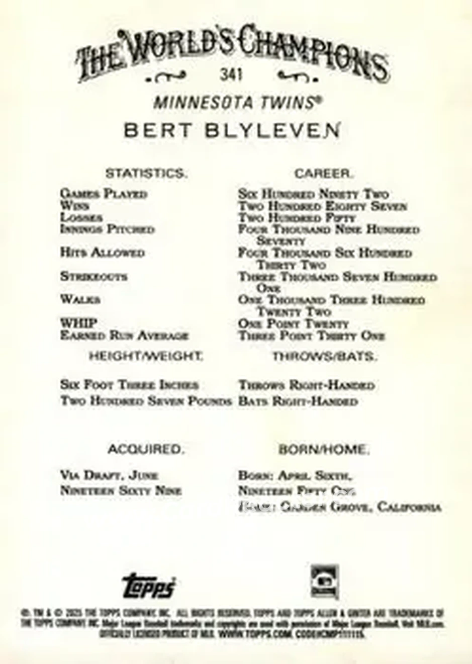 Back of Bert Blyleven