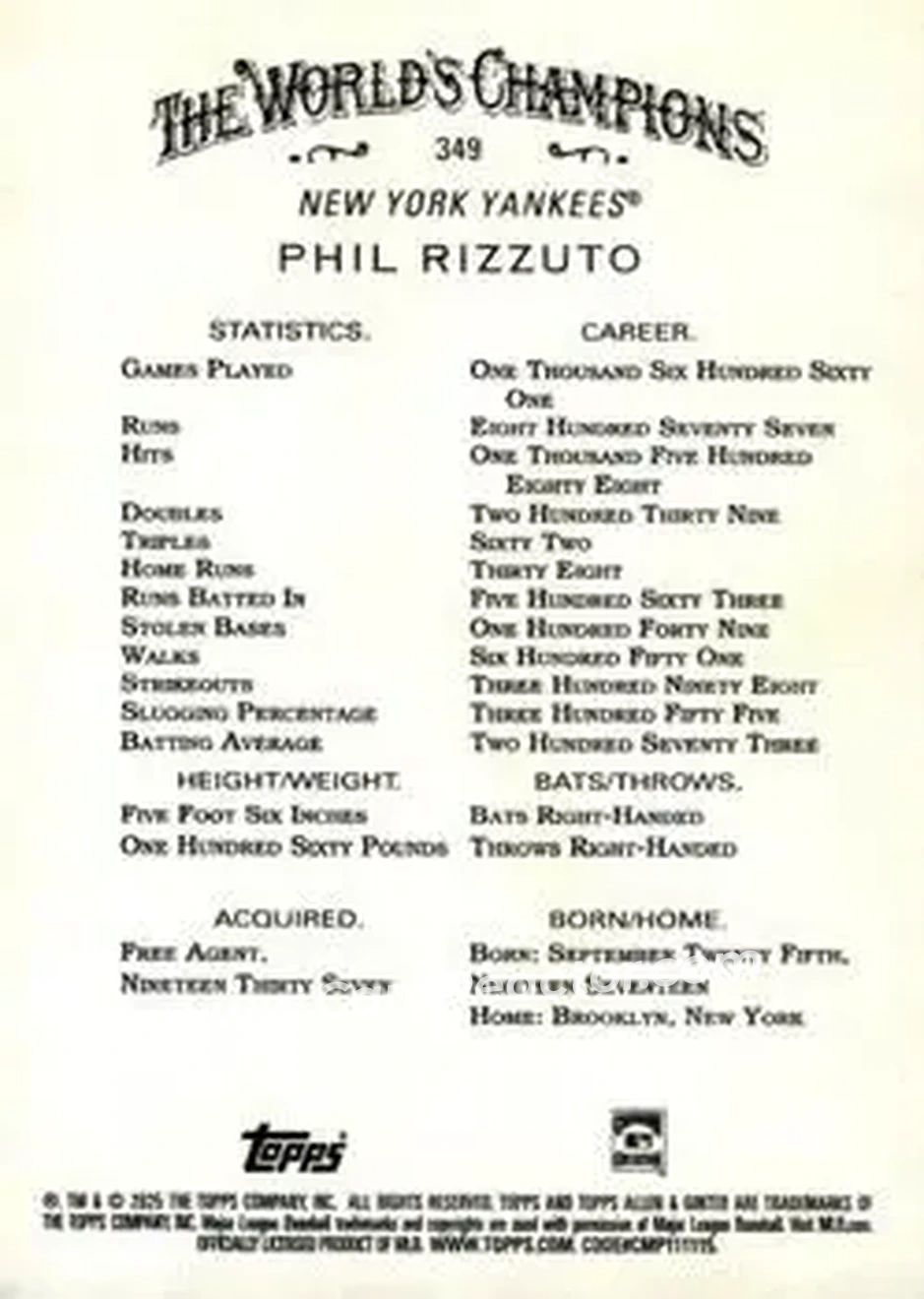 Back of Phil Rizzuto