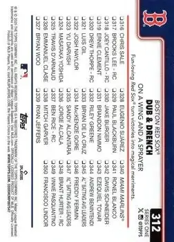2025 Topps #312 - Dub & Drench: On a Wing and a Sprayer - Boston Red Sox - Back