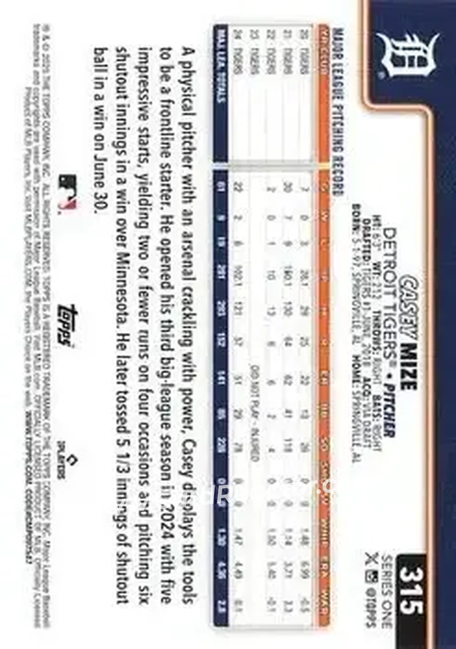 Back of Casey Mize
