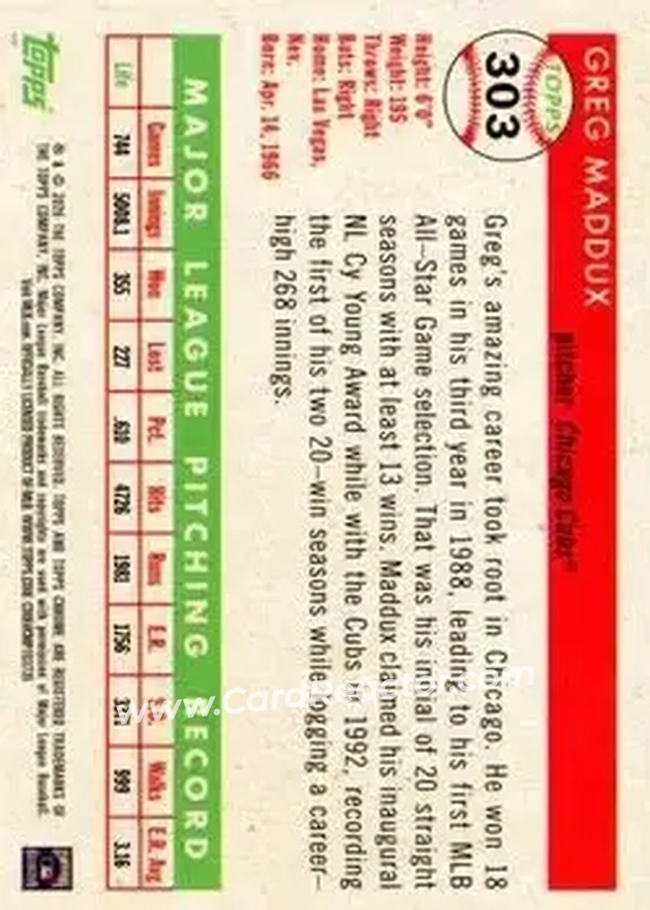 Back of Greg Maddux