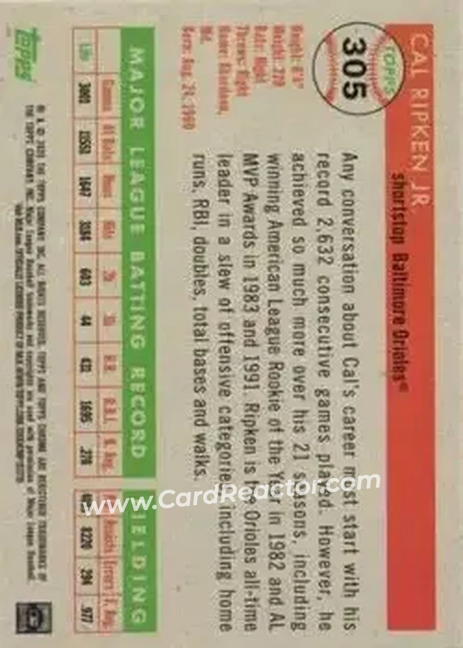 Back of Cal Ripken