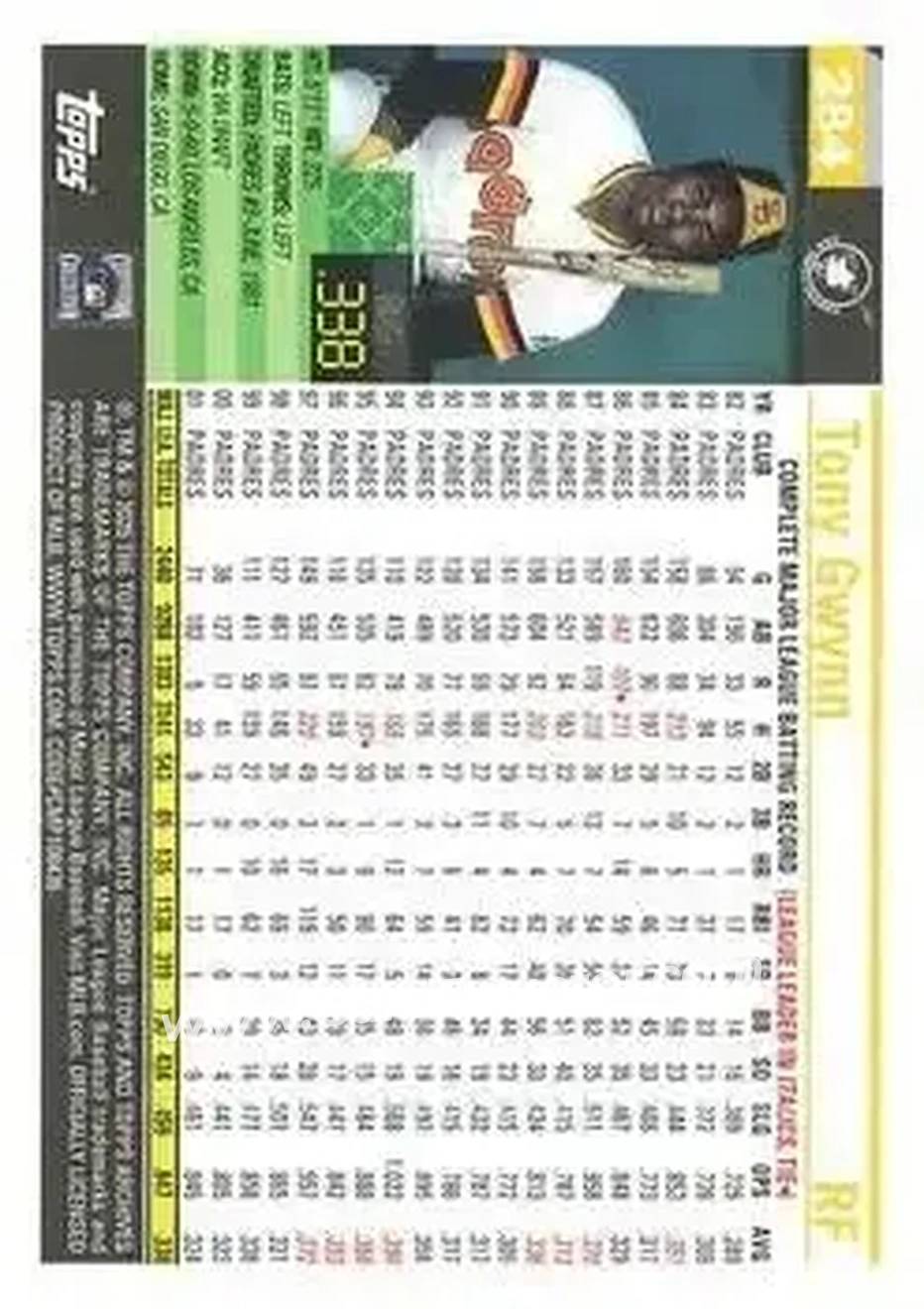 Back of Tony Gwynn