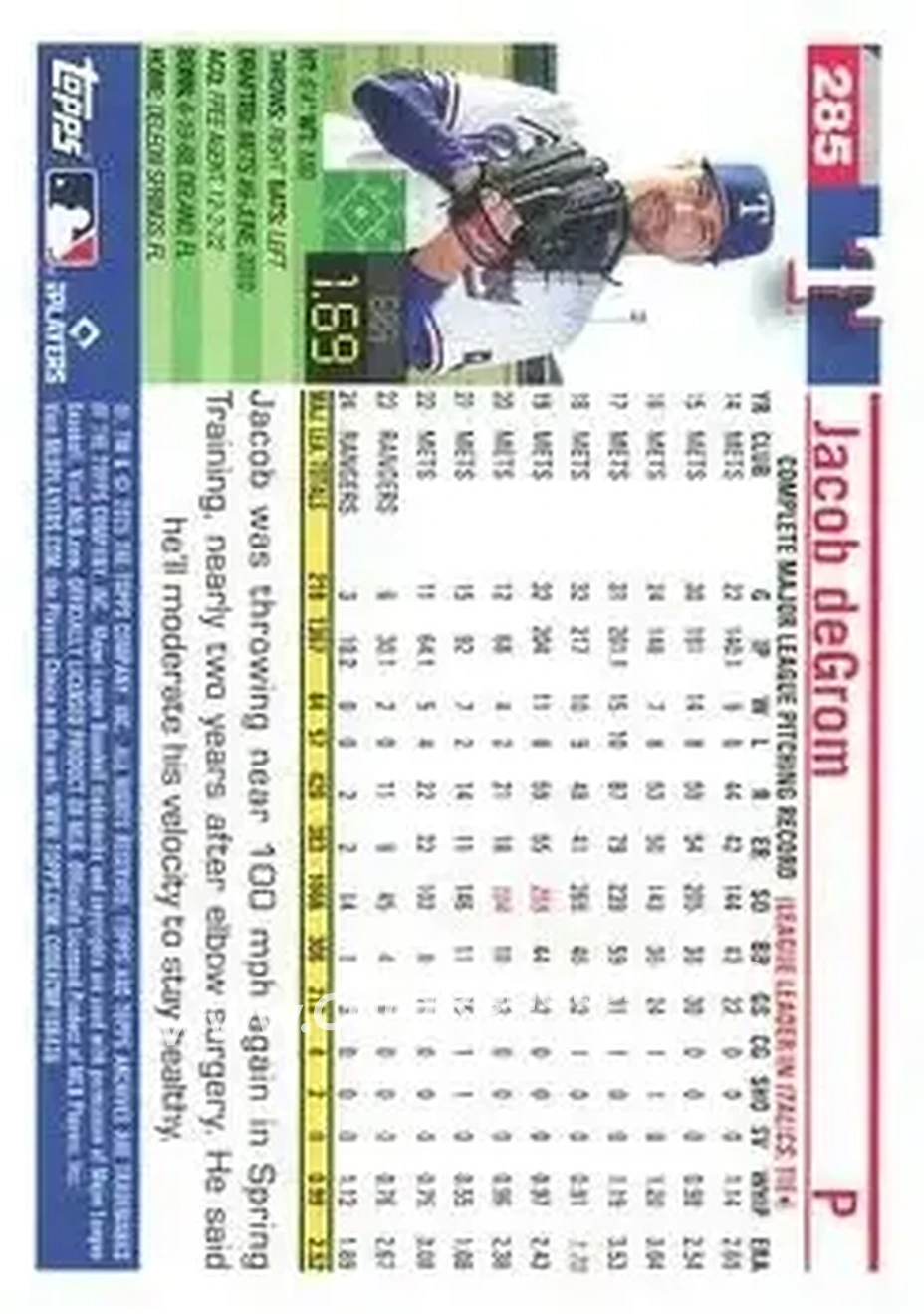 Back of Jacob deGrom