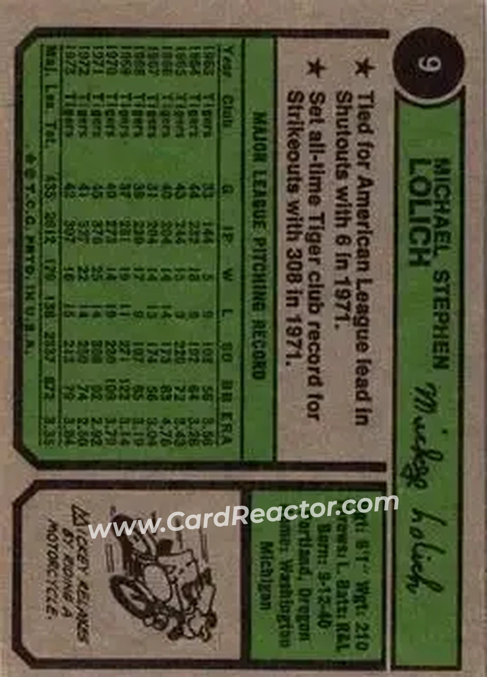 Back of Mickey Lolich