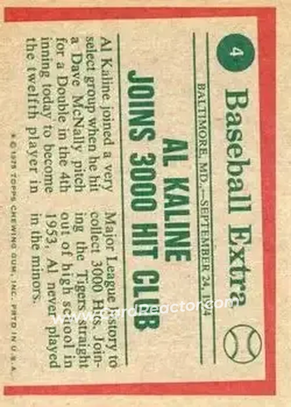 Back of Al Kaline