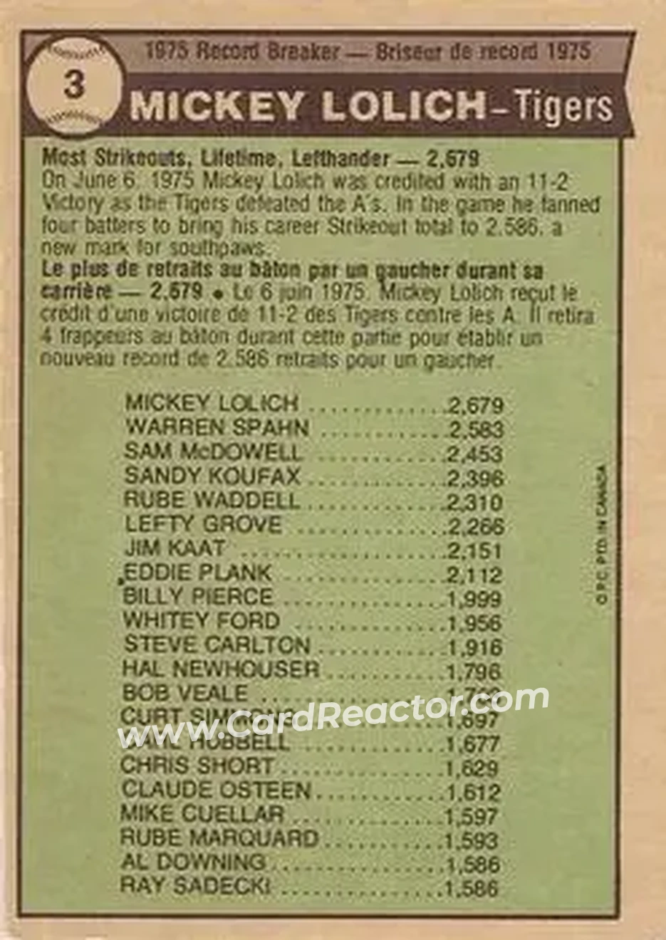 Back of Mickey Lolich