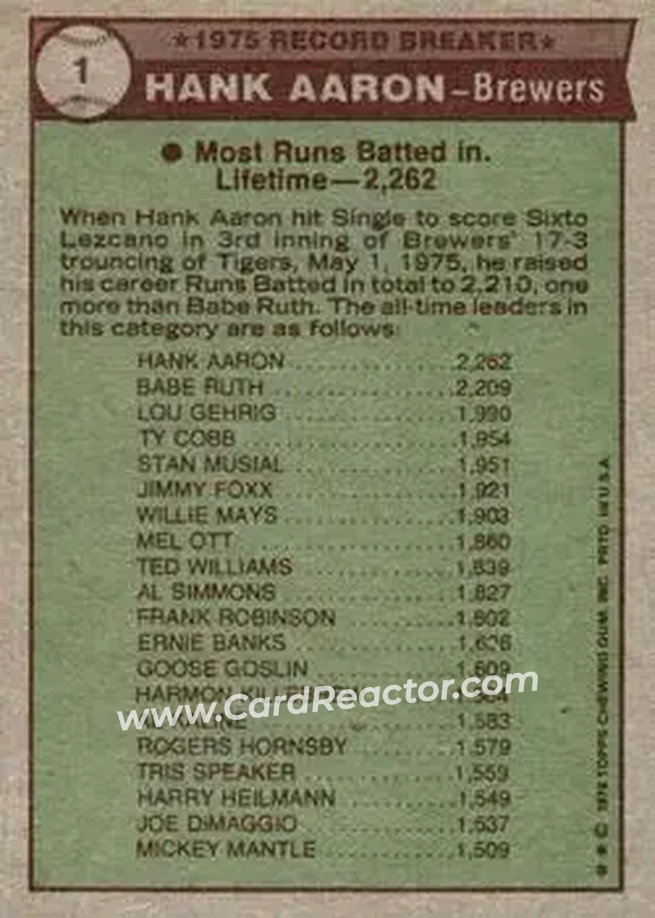 Back of Hank Aaron