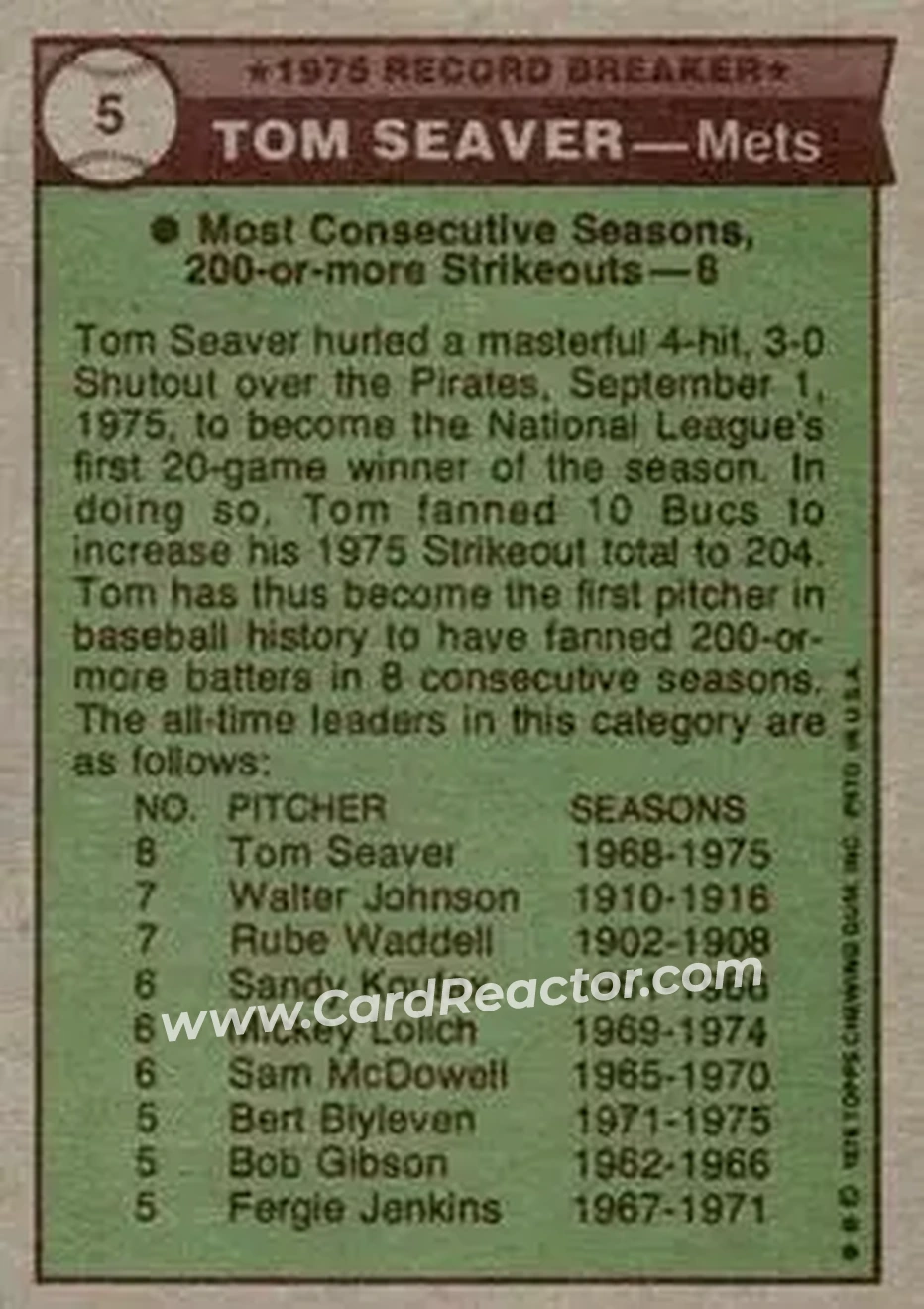 Back of Tom Seaver