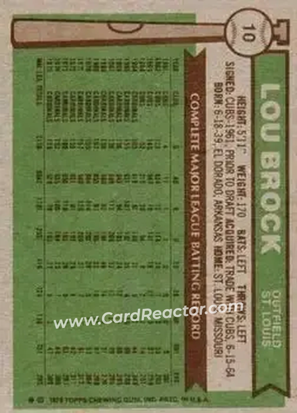 Back of Lou Brock