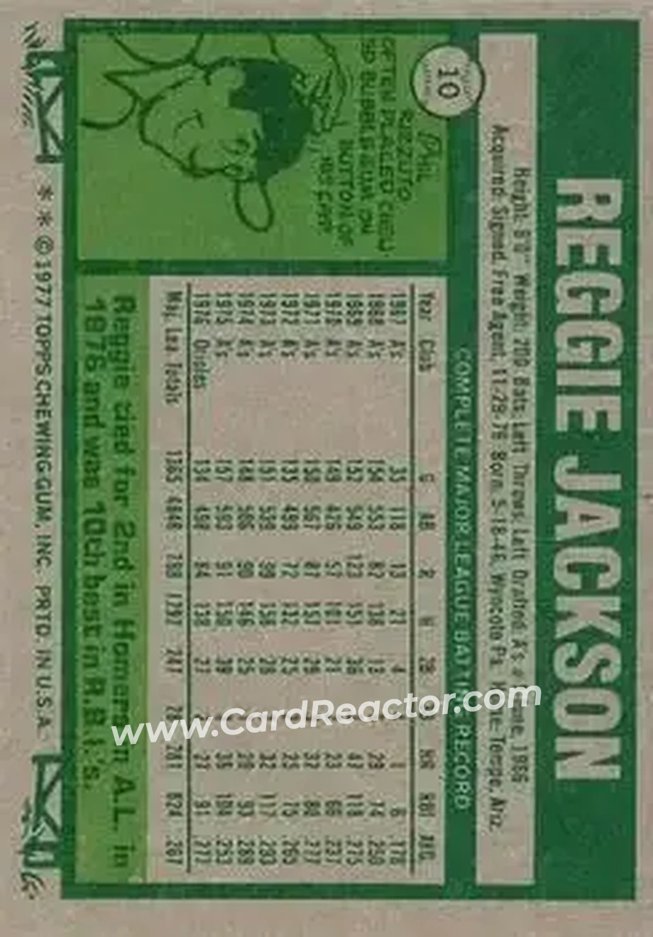 Back of Reggie Jackson (b.1946 OF)