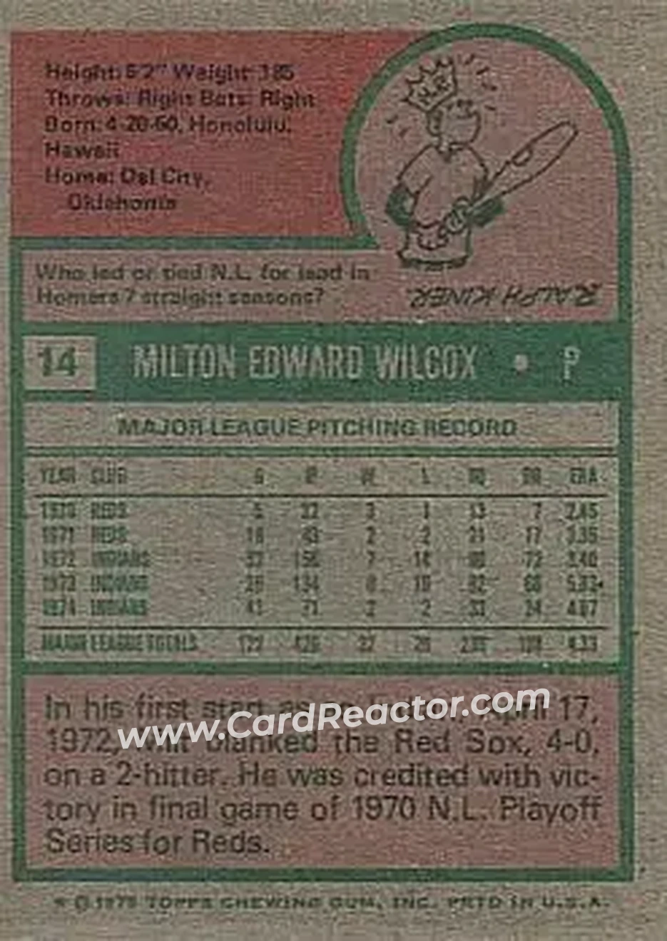 Back of Milt Wilcox