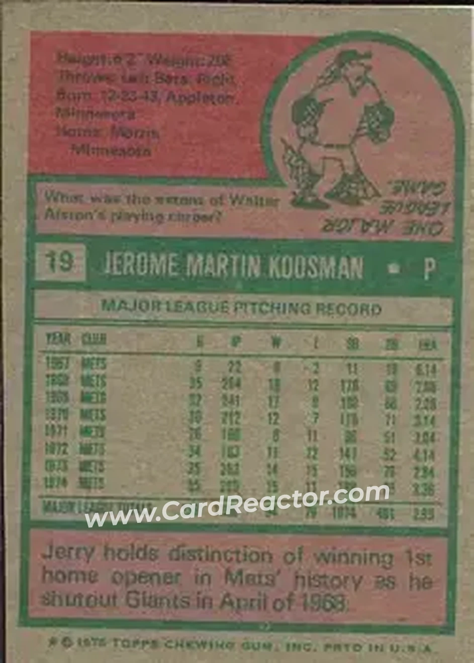 Back of Jerry Koosman