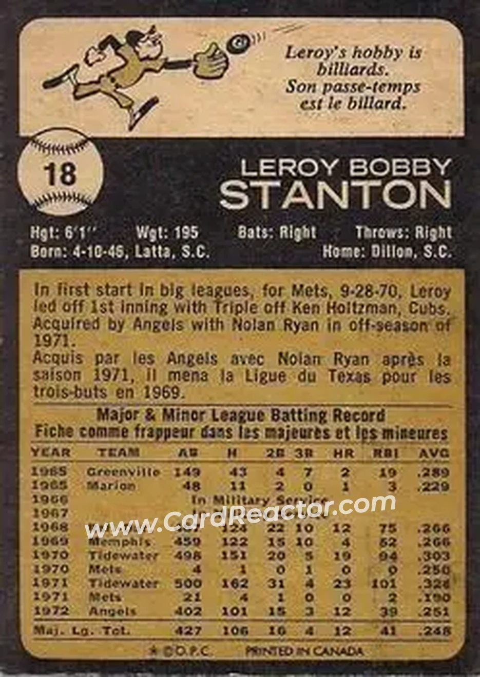 Back of Leroy Stanton