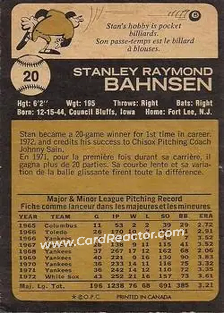 Back of Stan Bahnsen