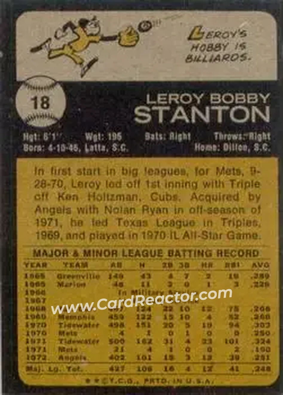 Back of Leroy Stanton
