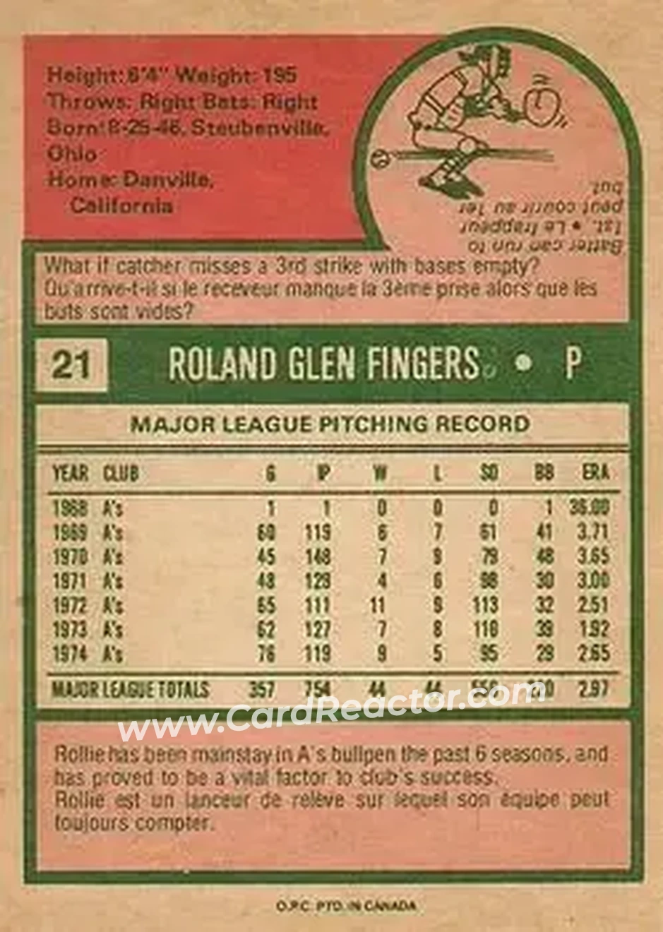 Back of Rollie Fingers