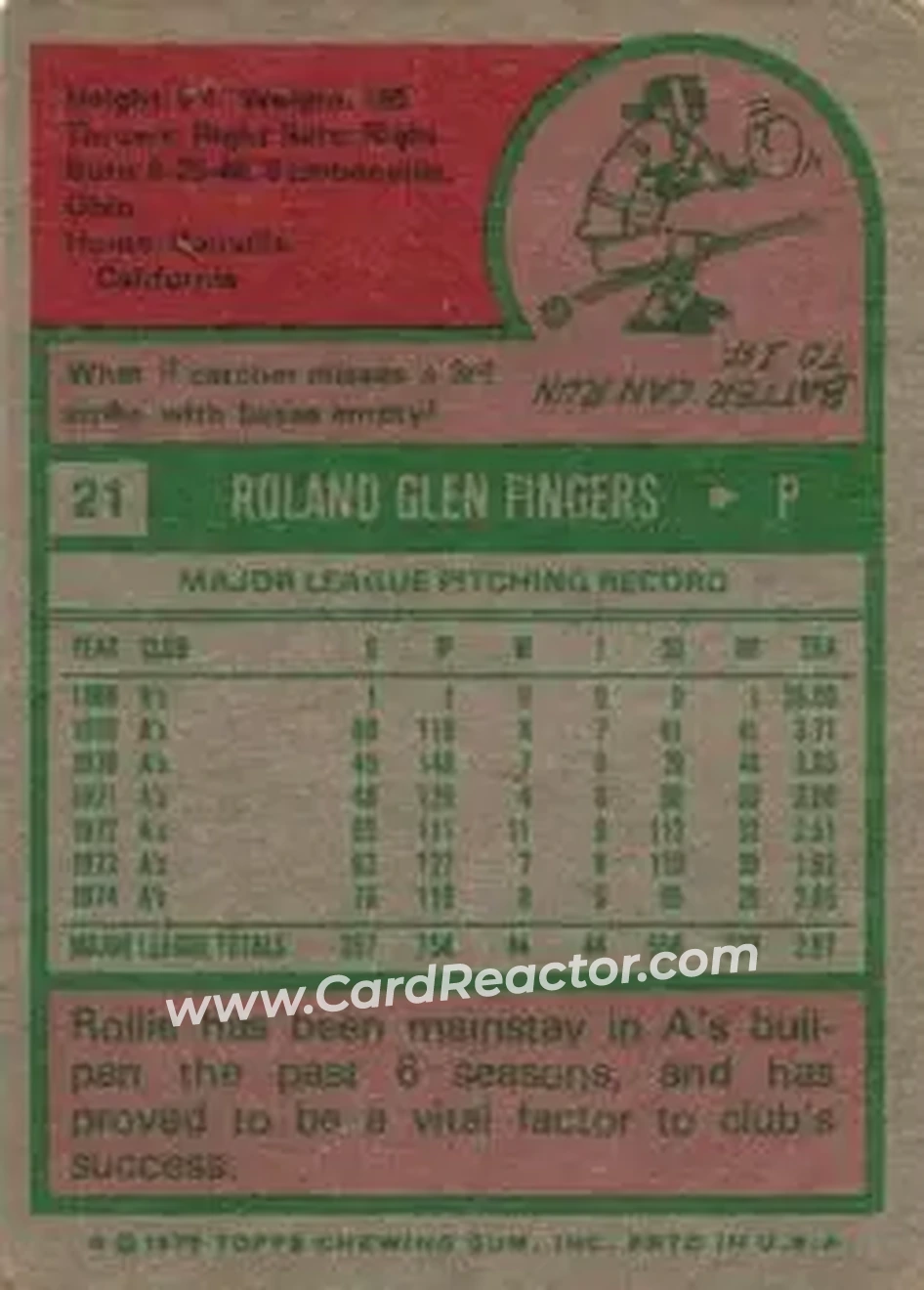 Back of Rollie Fingers