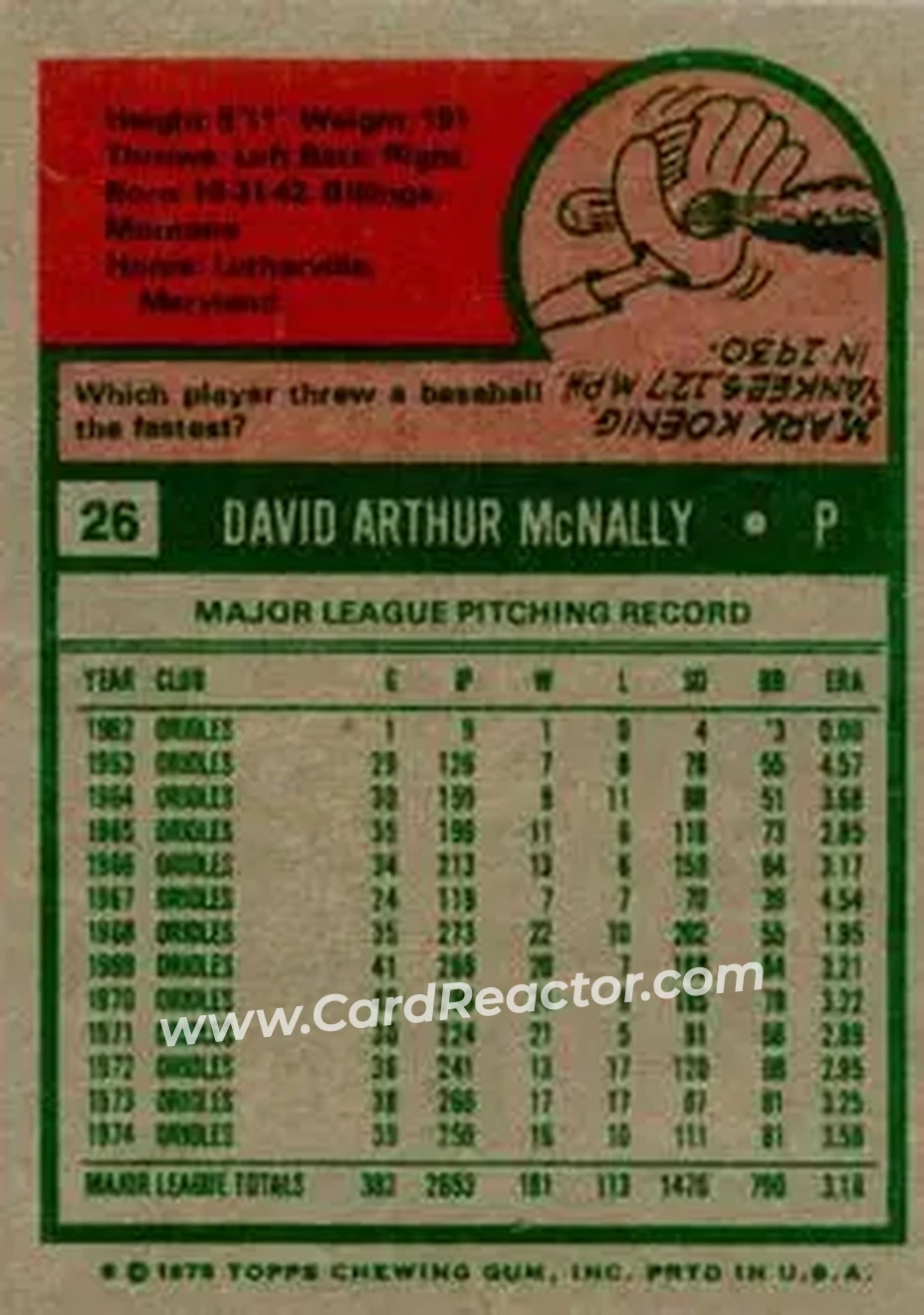 Back of Dave McNally
