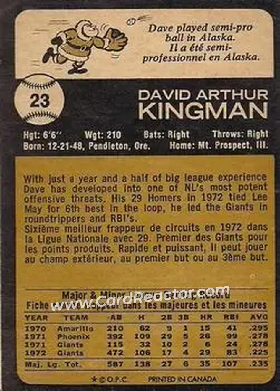 Back of Dave Kingman