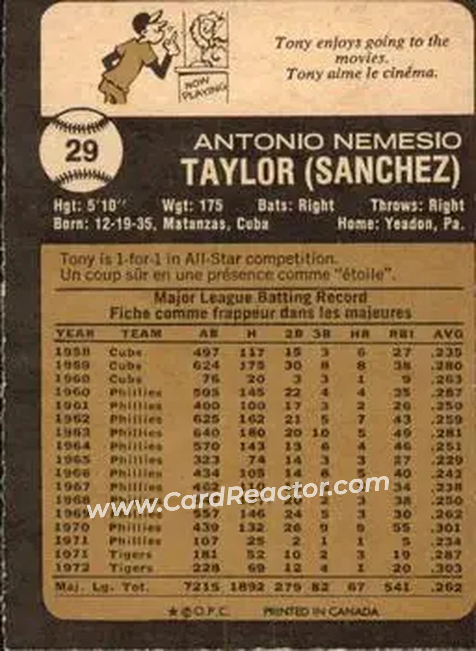Back of Tony Taylor