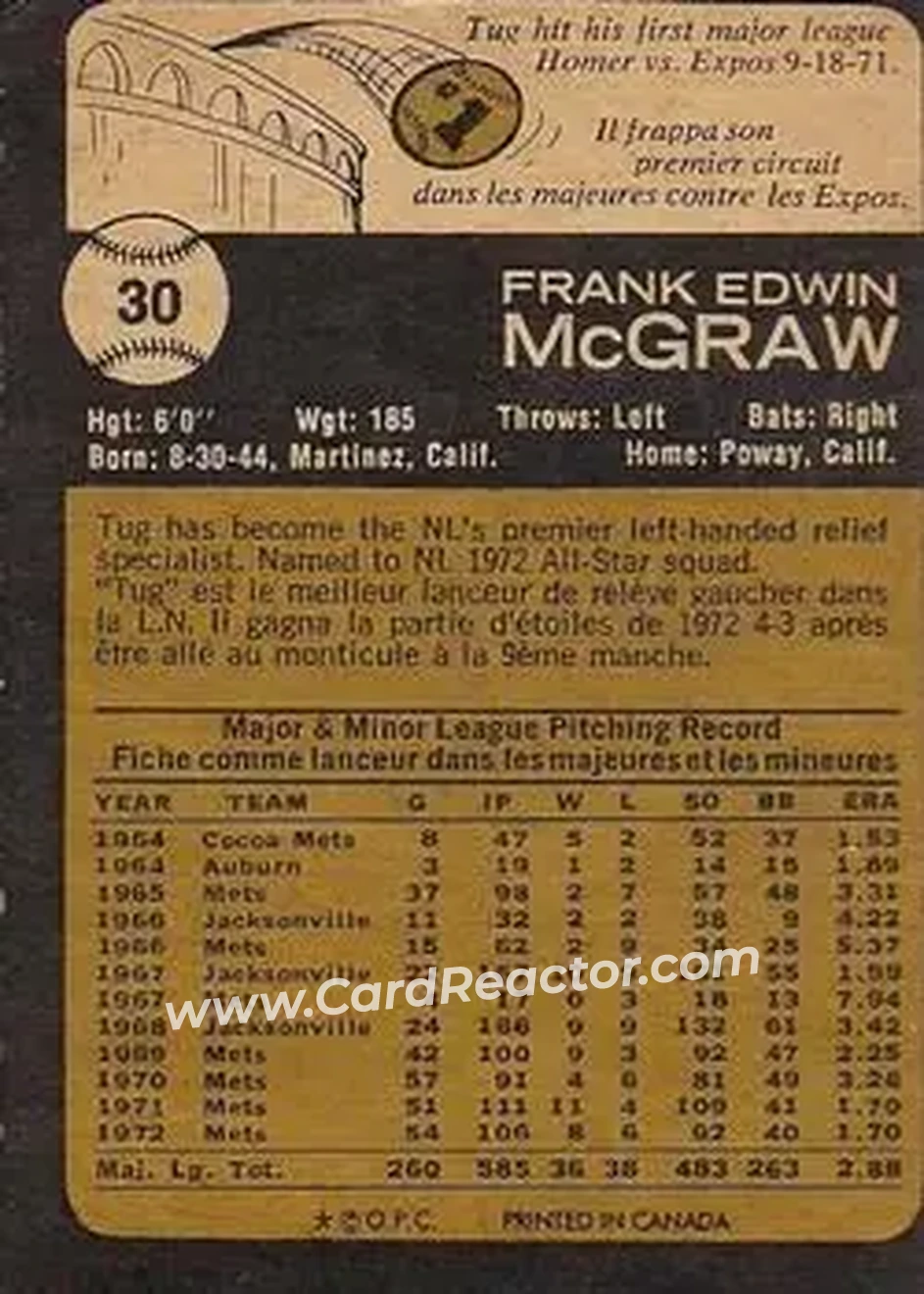 Back of Tug McGraw