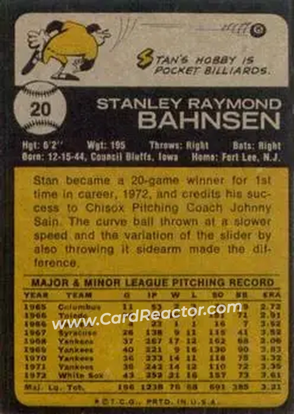 Back of Stan Bahnsen