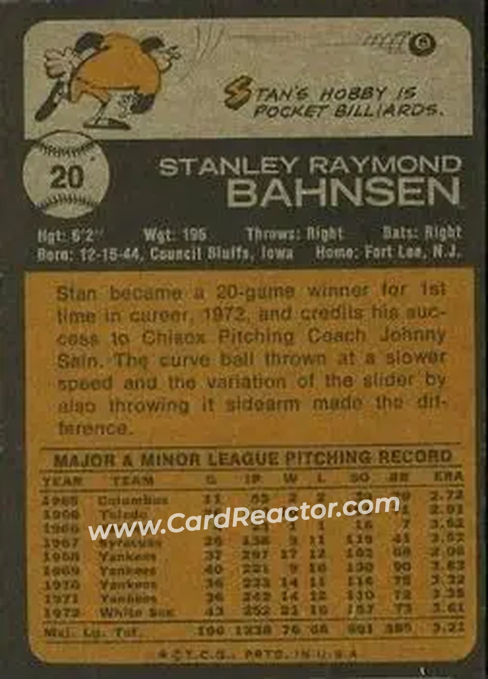Back of Stan Bahnsen