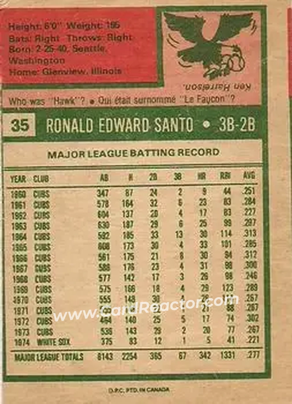 Back of Ron Santo