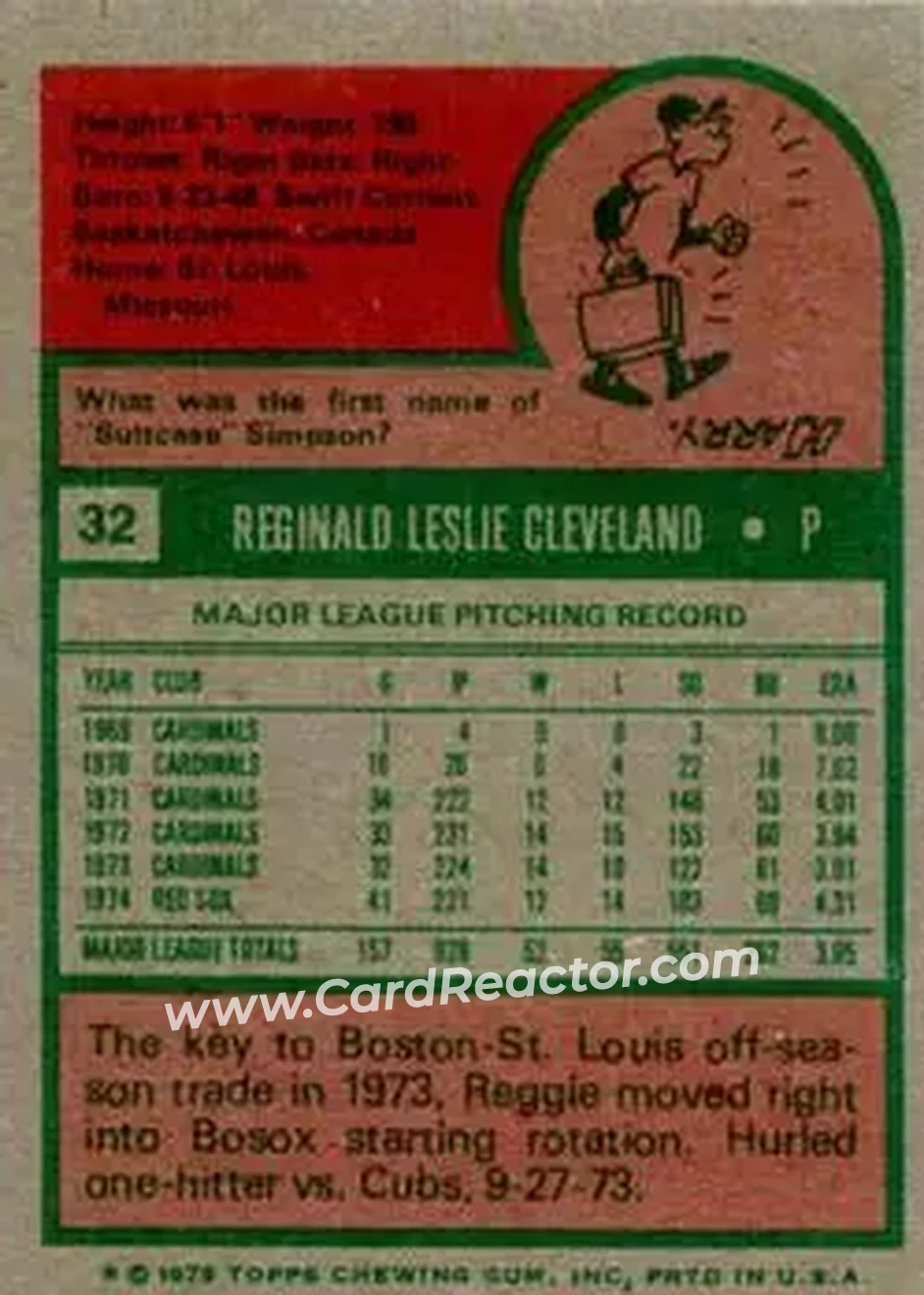Back of Reggie Cleveland