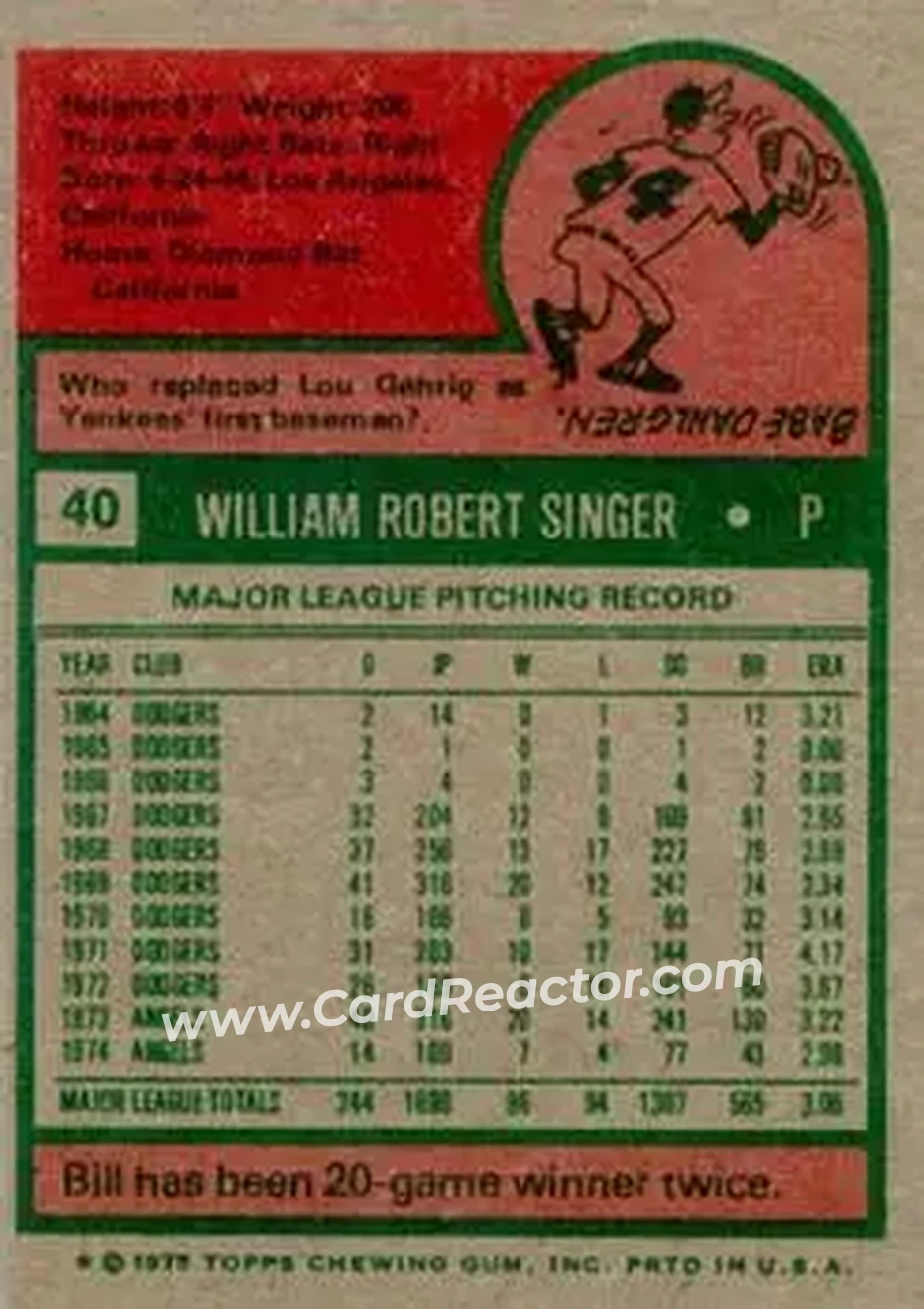 Back of Bill Singer