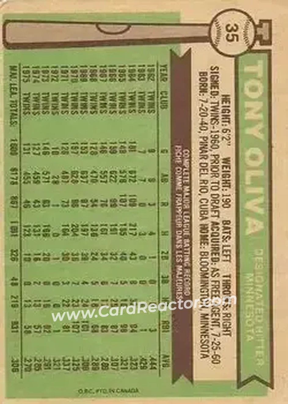 Back of Tony Oliva