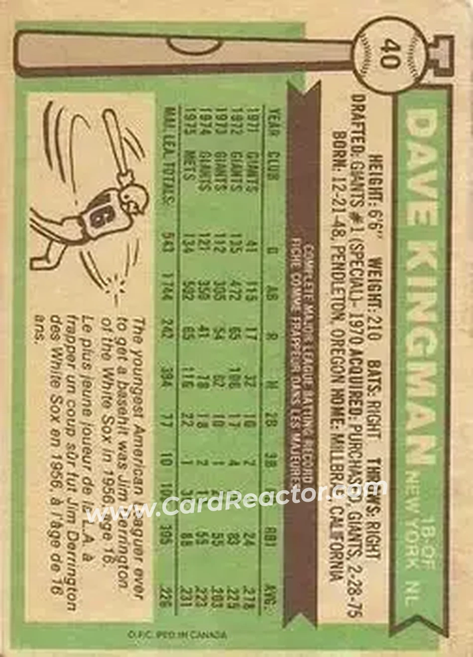 Back of Dave Kingman