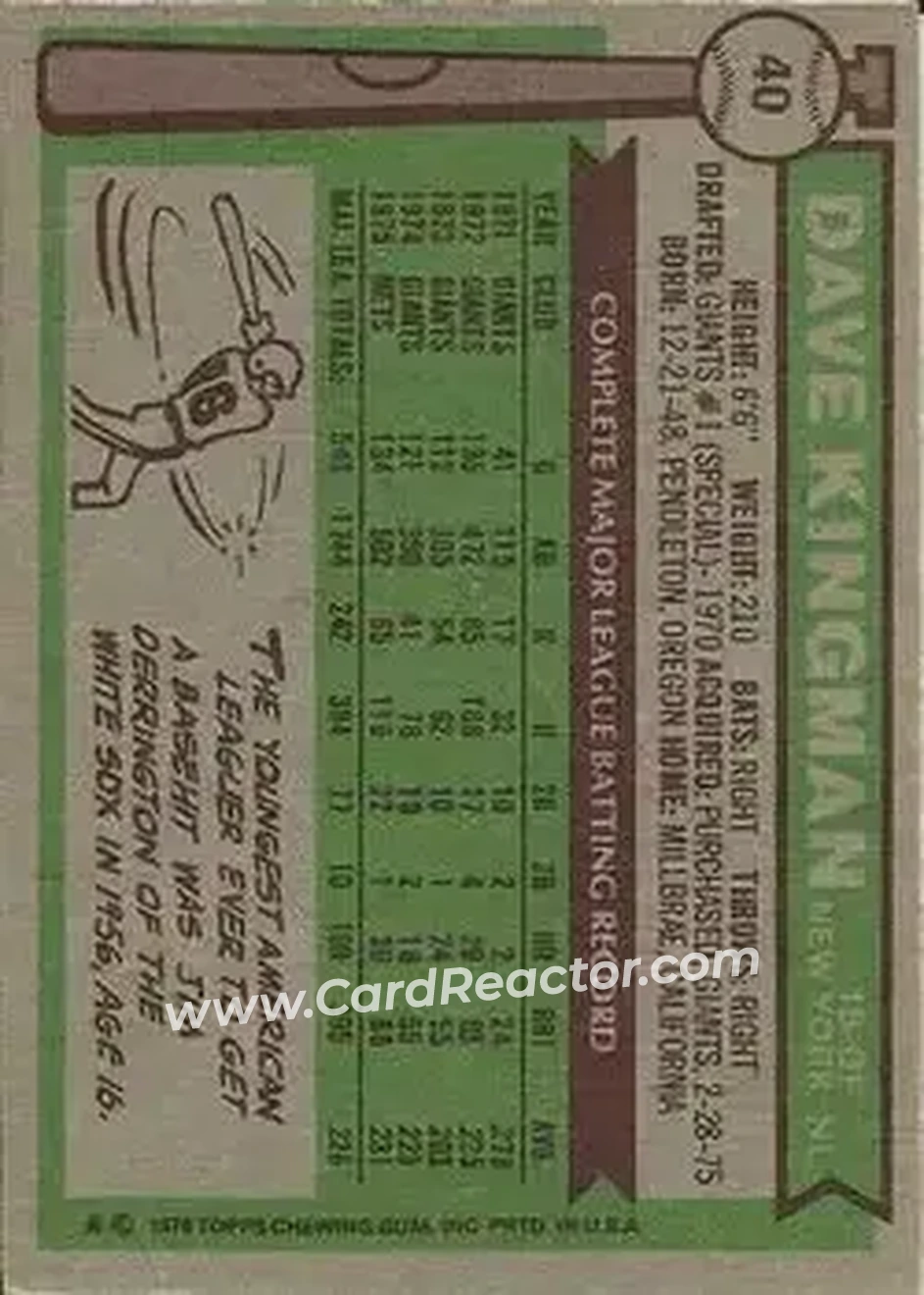 Back of Dave Kingman