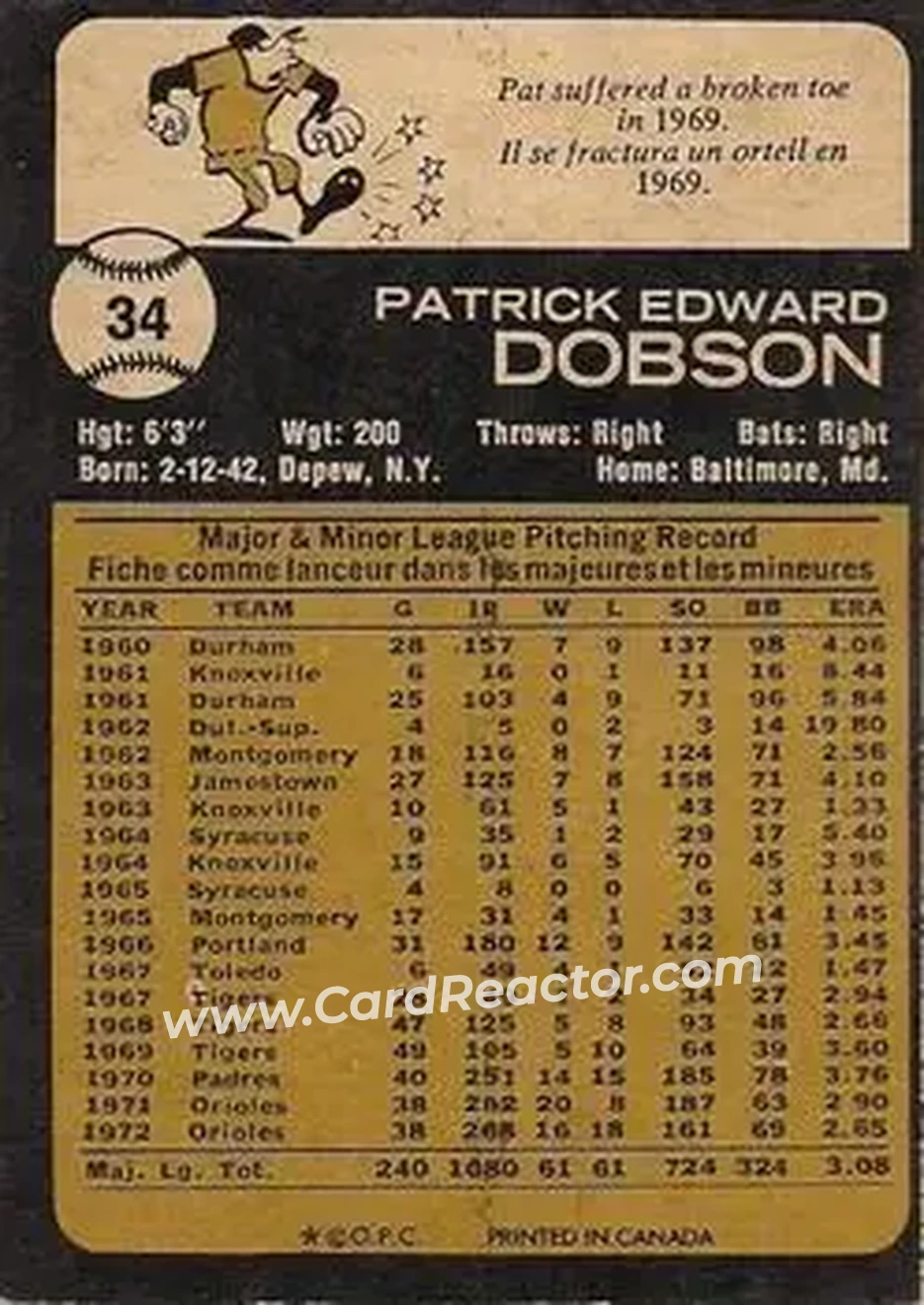 Back of Pat Dobson