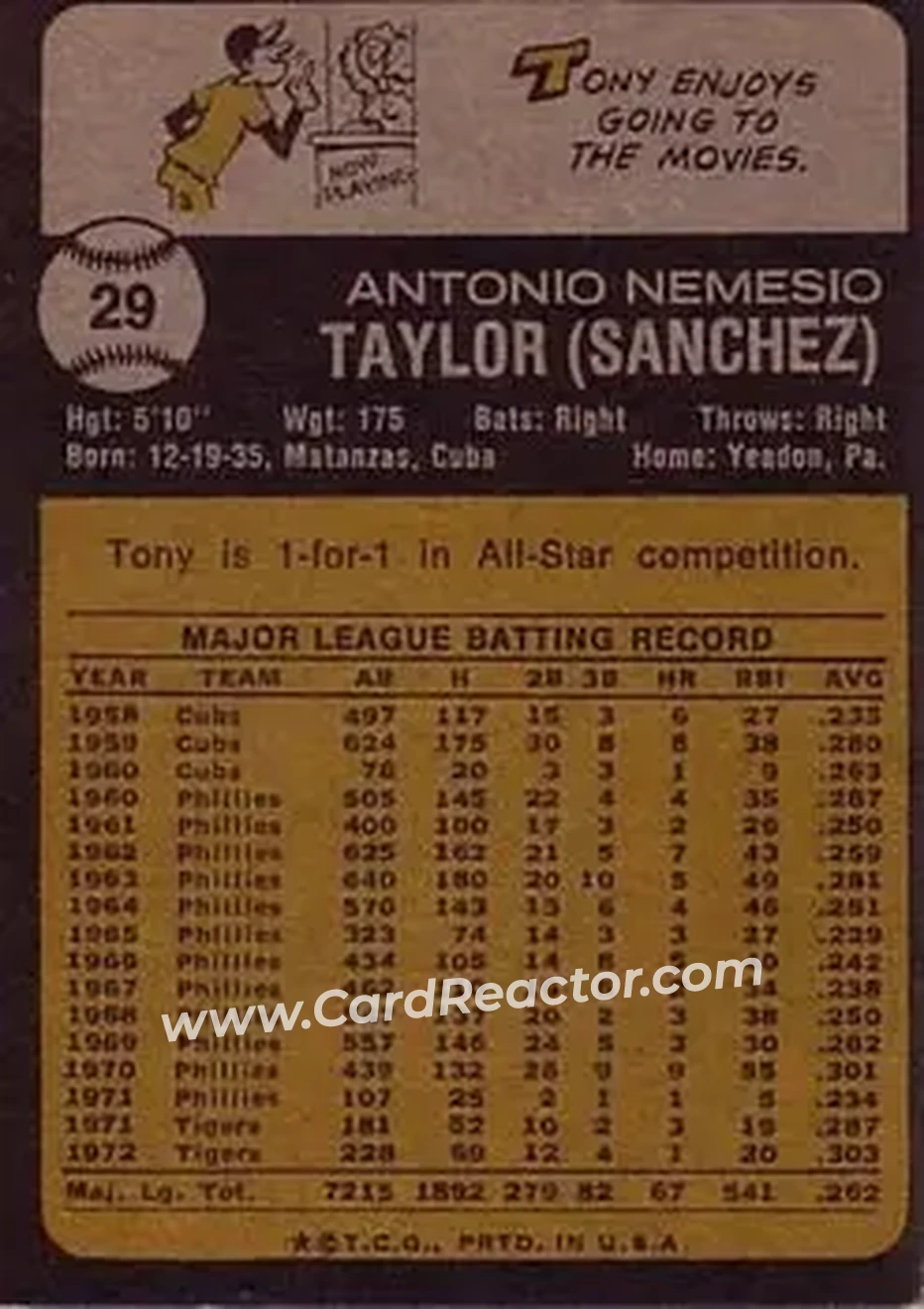 Back of Tony Taylor