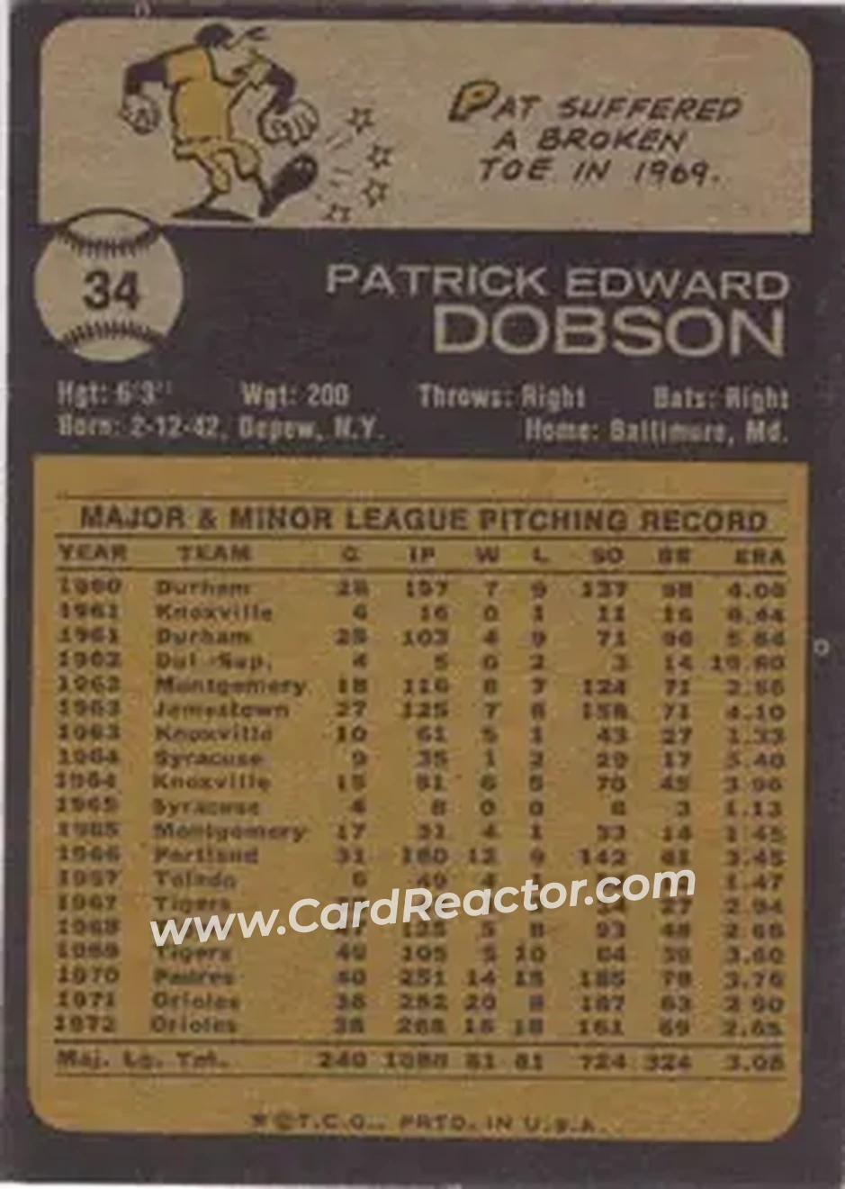 Back of Pat Dobson