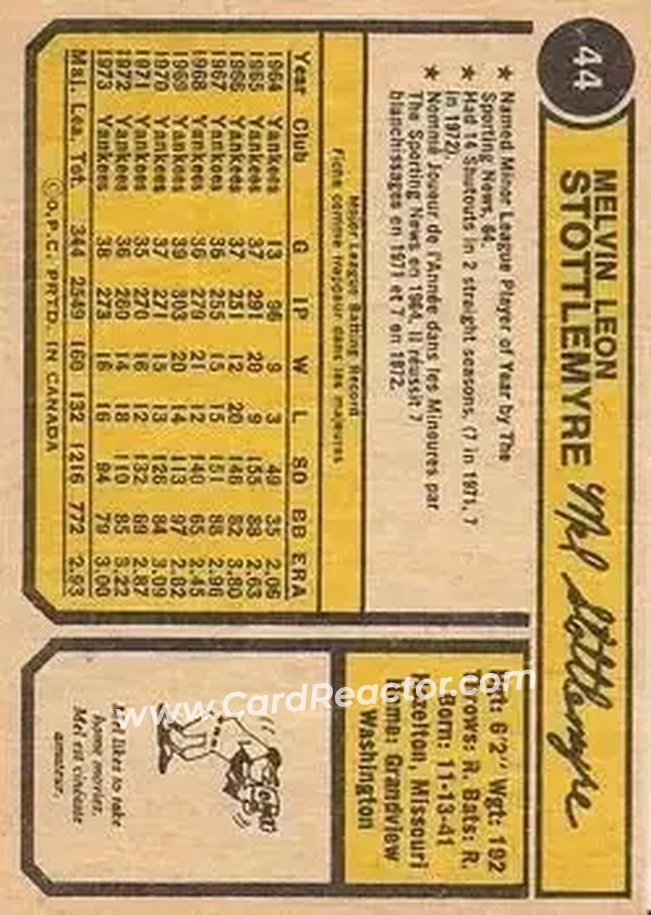 Back of Mel Stottlemyre