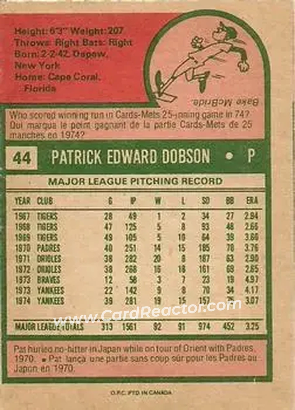 Back of Pat Dobson