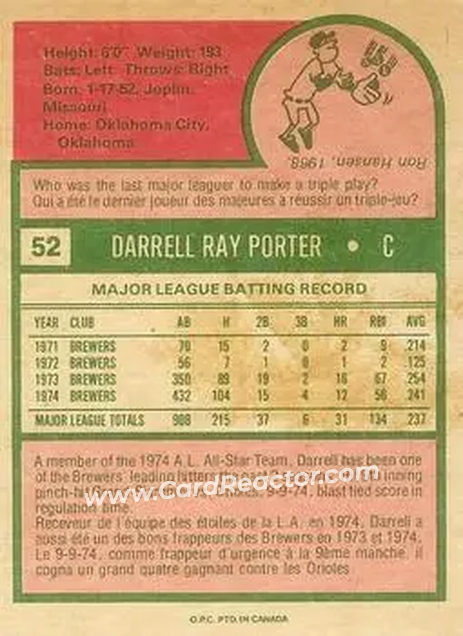 Back of Darrell Porter