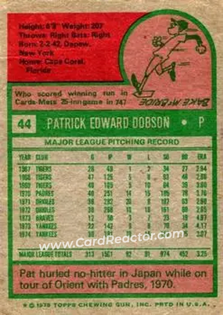 Back of Pat Dobson