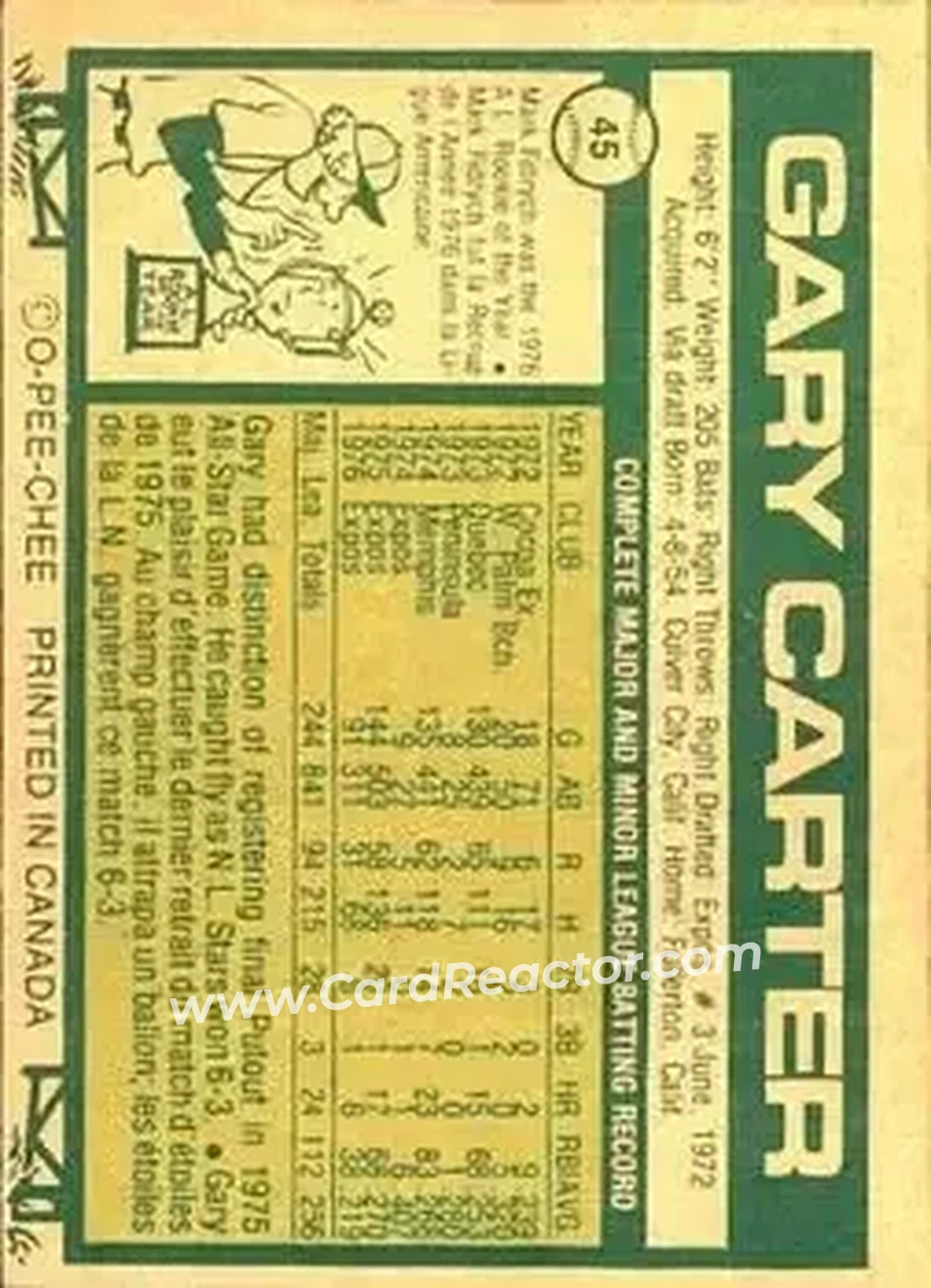 Back of Gary Carter