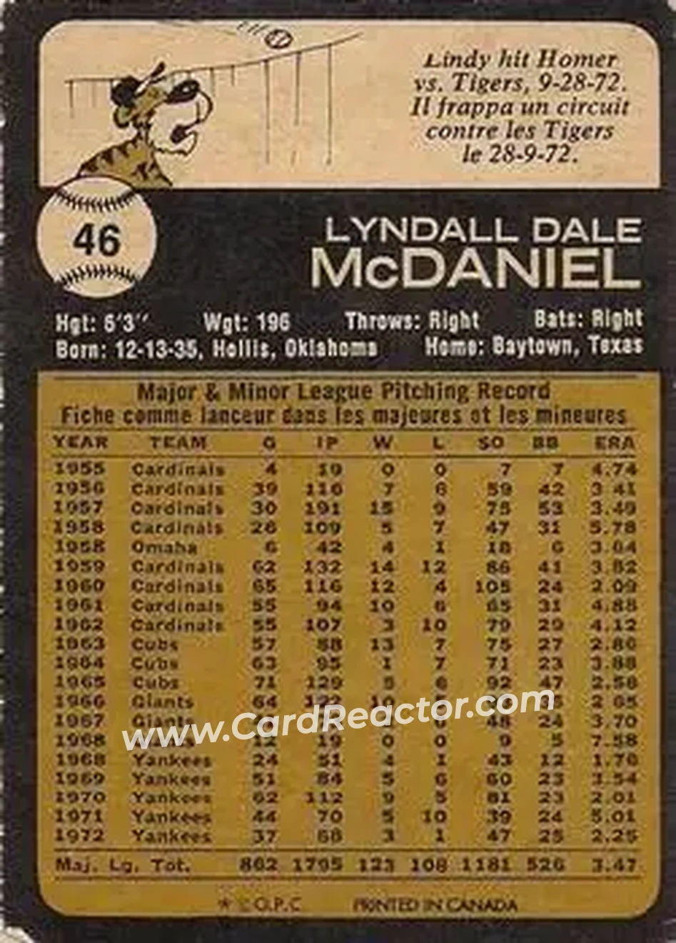 Back of Lindy McDaniel