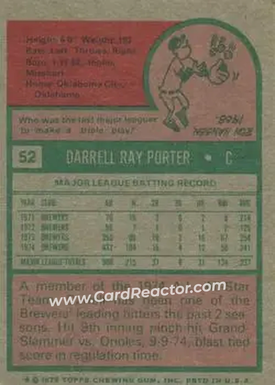 Back of Darrell Porter