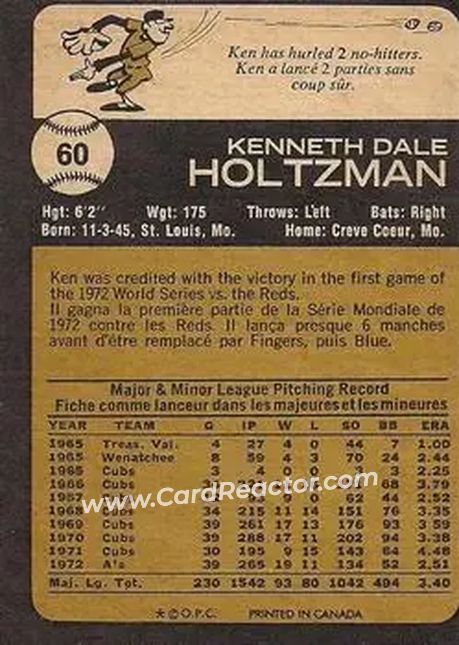 Back of Ken Holtzman