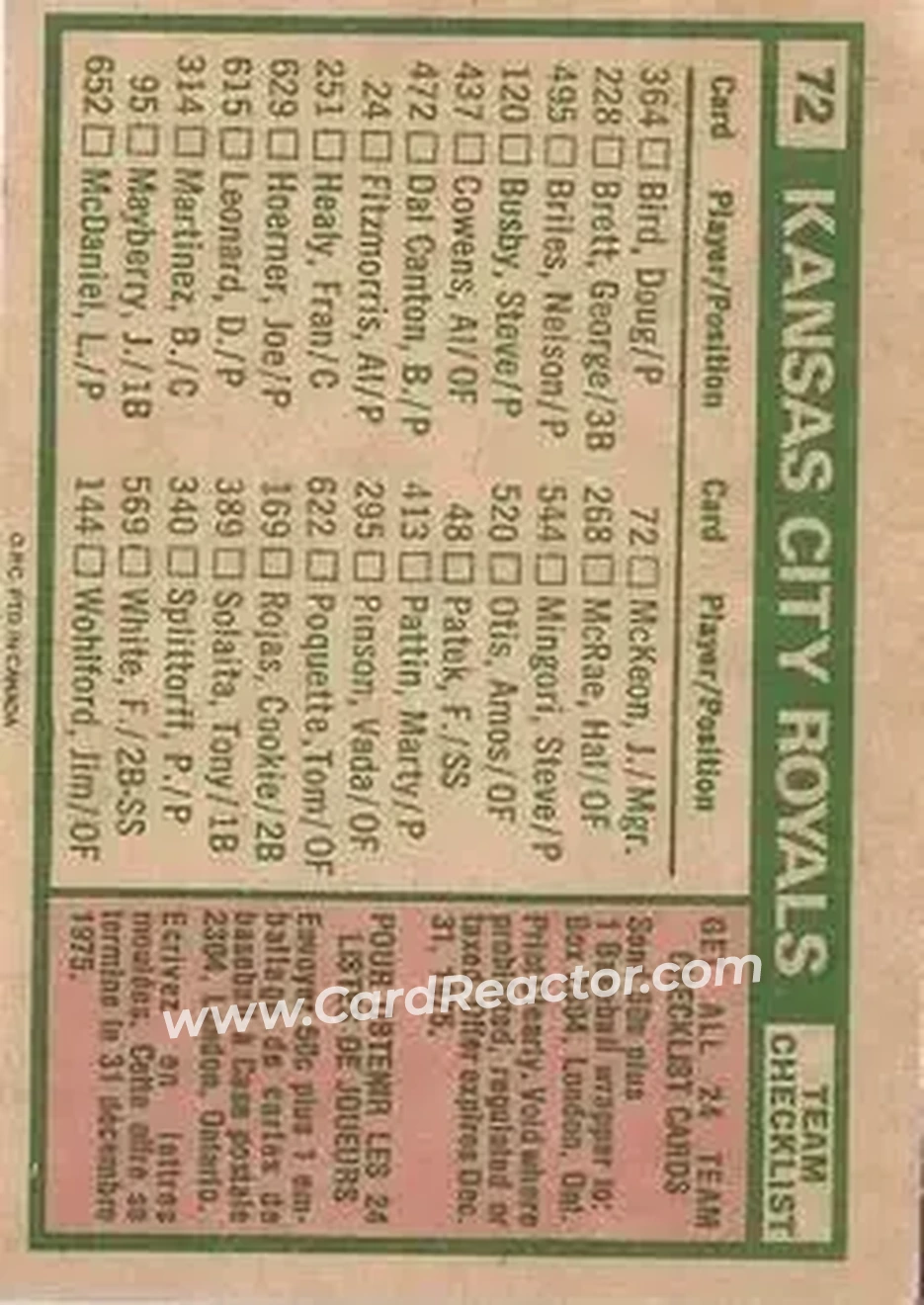 Back of Card #72