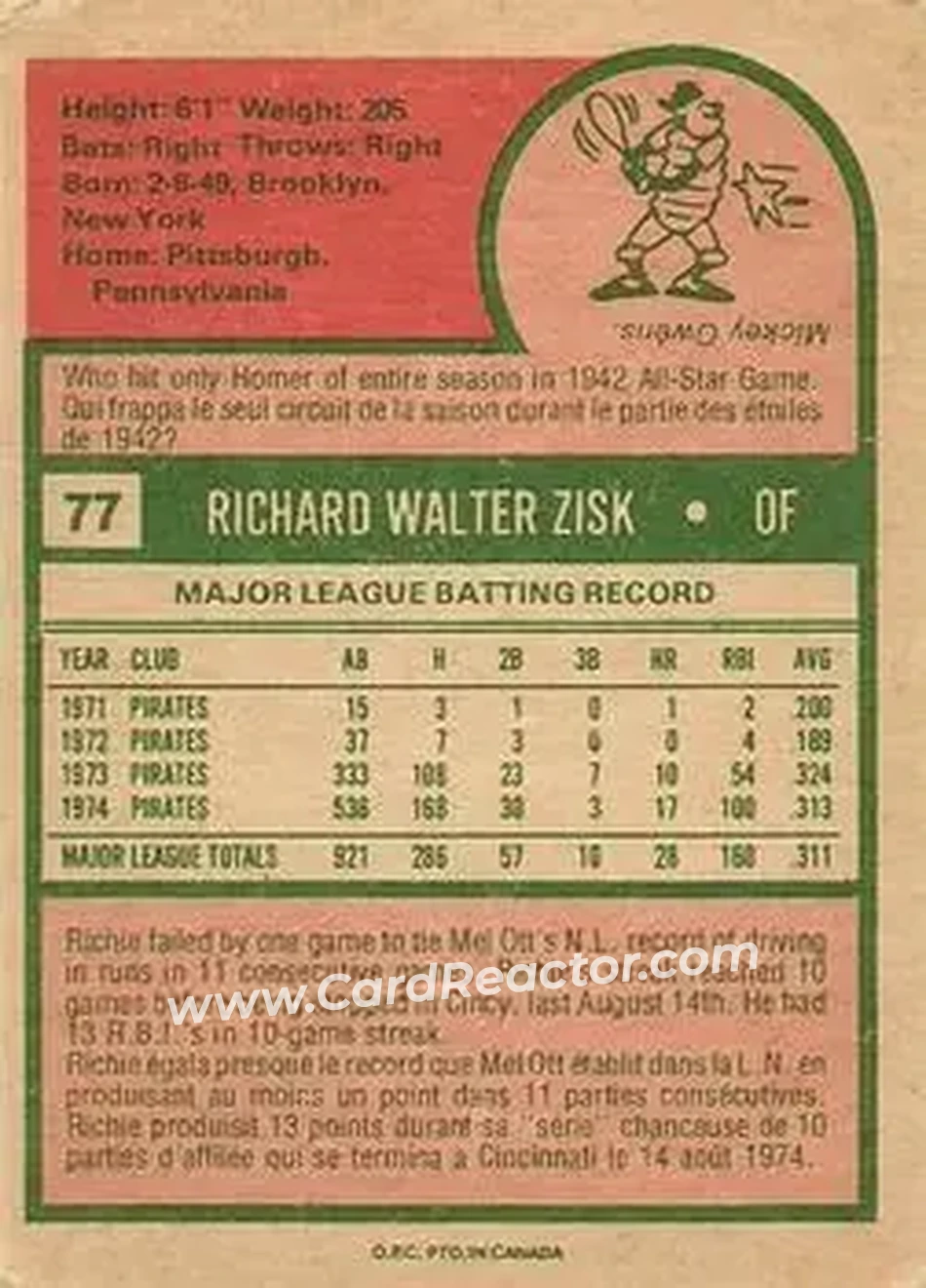 Back of Richie Zisk