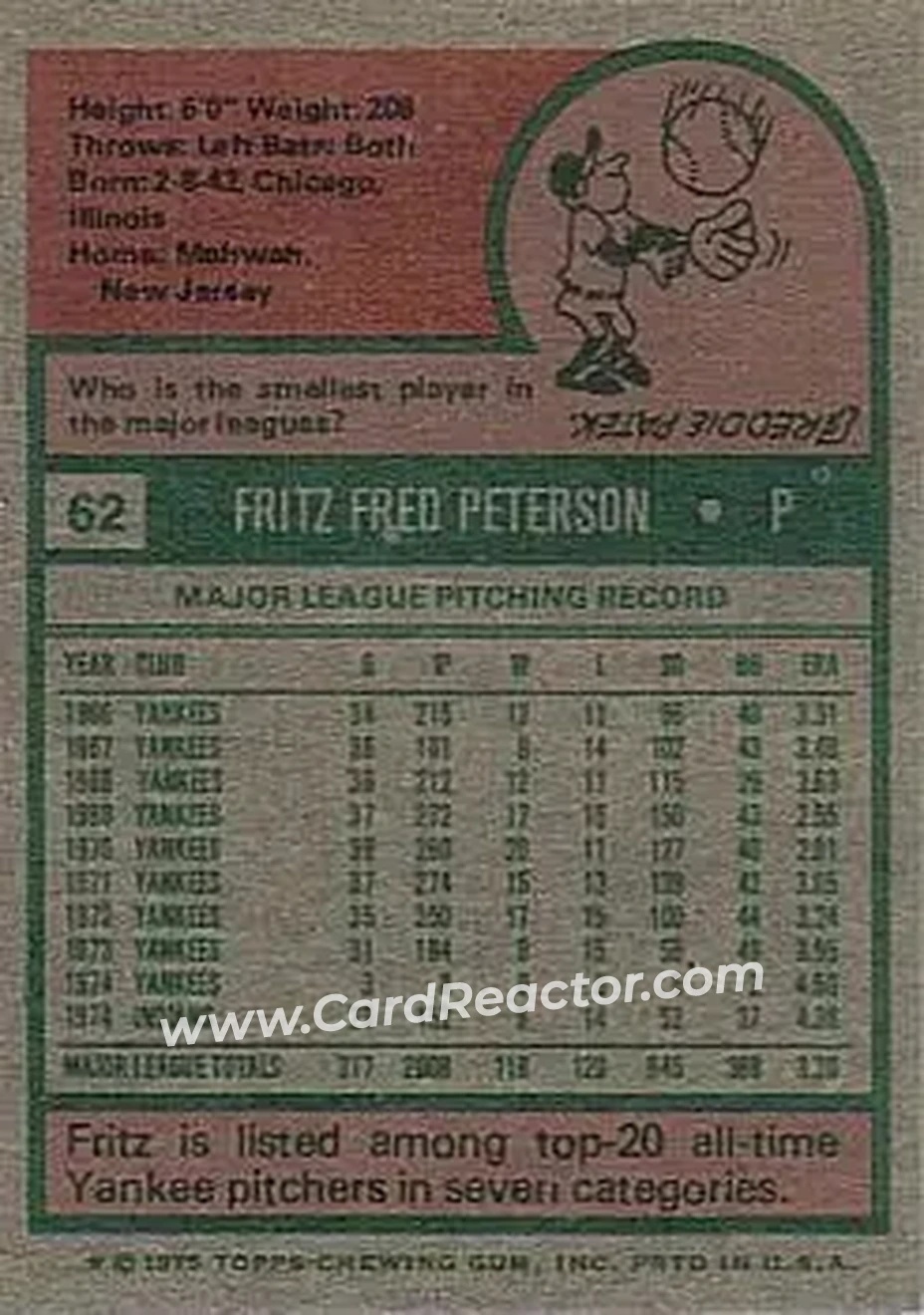 Back of Fritz Peterson