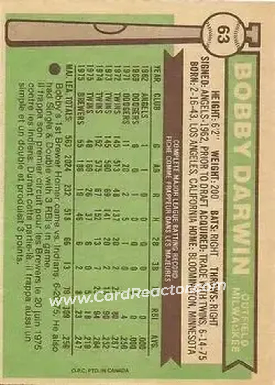 Back of Bobby Darwin