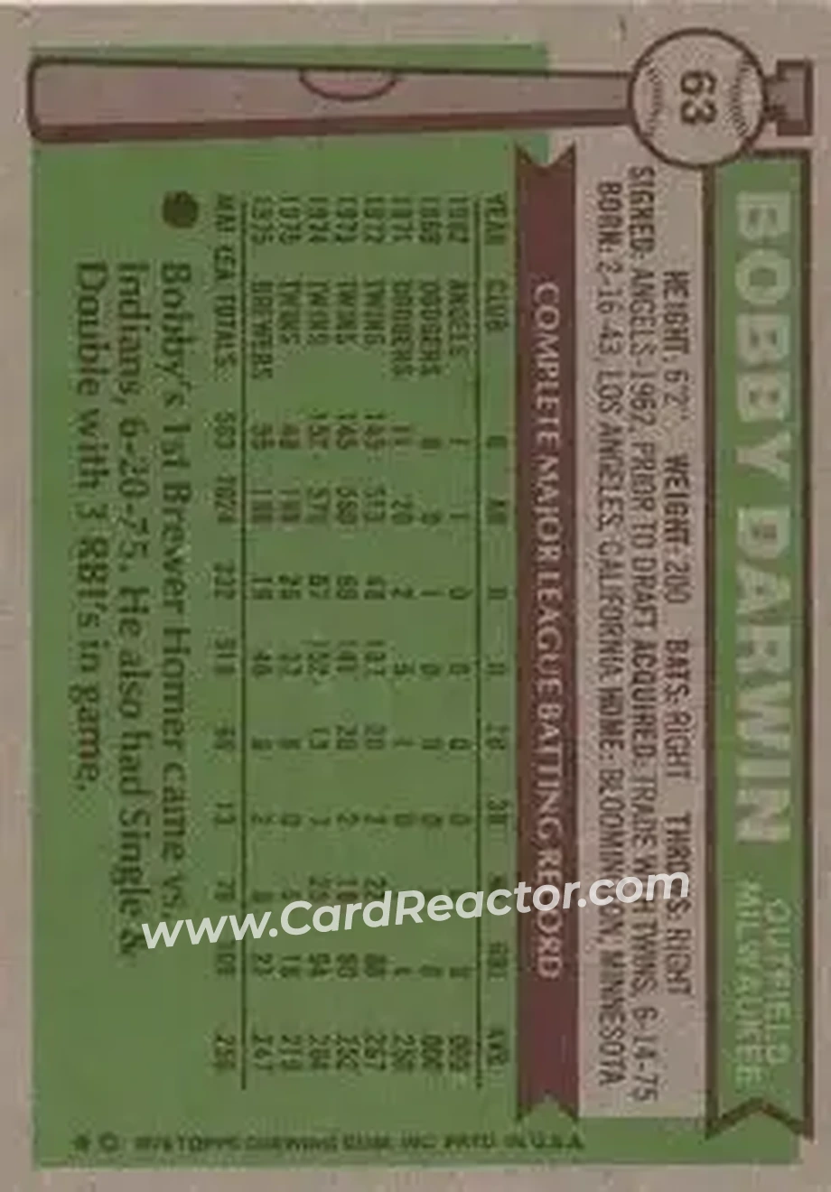 Back of Bobby Darwin